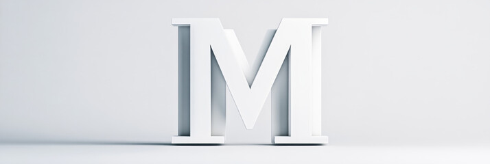 Sticker - A 3D rendering of the letter 'M' in white against a white background.