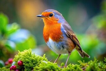 Stunning close-up photography captures vibrant red robin birds in their natural habitat, revealing the beauty of their surroundings and highlighting their vivid features and charm.