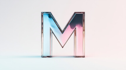 Canvas Print - A 3D rendering of the letter M in a chrome-like material with a gradient of blue and pink.