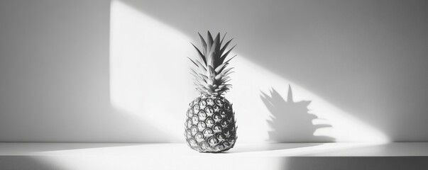 Poster - pineapple in monochrome light on white surface, minimalism concept