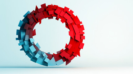 Wall Mural - Abstract 3D red and blue geometric shape in the form of a circle.