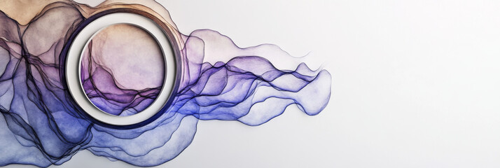 Poster - Abstract art with flowing, ethereal purple and blue shapes with a white ring.