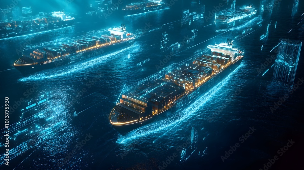 Futuristic cargo ships with advanced technology for global logistics ...