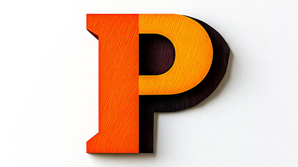 Poster - A wooden letter P painted in orange and yellow with a textured wood grain finish.