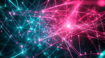 Aufkleber - A vibrant abstract design featuring interconnected lines and nodes in shades of pink and turquoise, representing technology and digital networks.