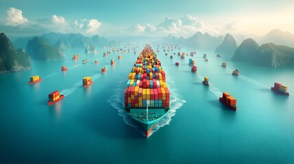 Poster - Innovative cargo container ships with sleek and streamlined hulls cutting edge propulsion systems
