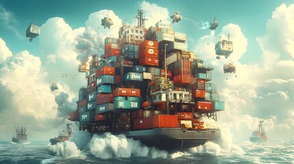 Poster - Colossal Cargo Freighters Navigating Global Trade Routes with Advanced Propulsion and Systems   Massive steel behemoths harnessing pioneering navigation and logistics technology to power the modern