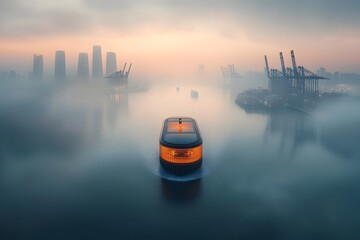 Poster - Cutting Edge Cargo Container Ships of Tomorrow Streamlined Silhouettes Powered by Renewable Energy Traversing Tranquil Oceans Amidst a Network of High Tech Logistics Hubs and Efficient Port