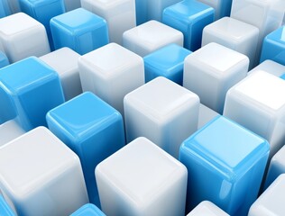 Poster - Abstract 3D Composition of Blue and White Cubes