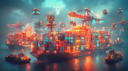 Poster - Cutting edge cargo vessels harnessing digital innovations to optimize worldwide container transport and distribution networks