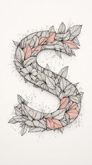 Sticker - Hand drawn illustration of the letter S made of leaves.  Nature themed alphabet.