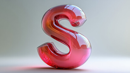 A 3D rendering of the letter 'S' made of glossy, transparent, red glass.