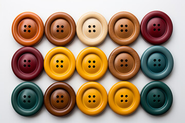 Colored buttons on wooden board, Colorful buttons, on old wooden texture background 