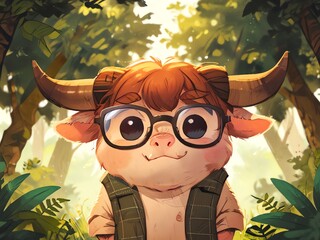 Sticker - Cute Bull in the Forest