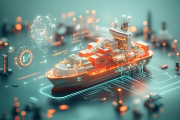 Poster - Colossal Futuristic Cargo Ships Equipped with Cutting Edge Maritime Technology Enabling Seamless Global Supply Chain Management