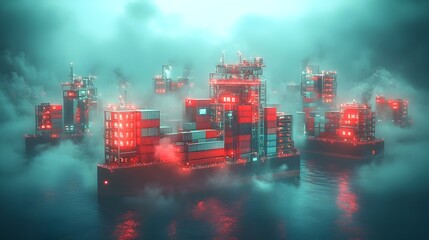 Poster - Sleek and Efficient Cargo Ships Utilizing Advanced Data Analytics to Optimize Import Export Supply Chains Showcasing Futuristic Automation