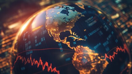 Poster - Digital globe with glowing financial transaction lines, symbolizing the interconnectedness of the global economy and international trade.