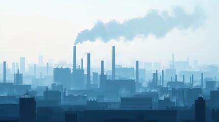 Minimalist industrial skyline featuring streamlined factory silhouettes, prominent smokestacks, urban simplicity, modern aesthetic