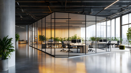 illustration of business open green modern office daytime daylight. working culture chill happy enjo