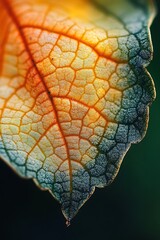 Canvas Print - Close up macro shot of autumn leaf veins and texture, vibrant colors, nature abstract