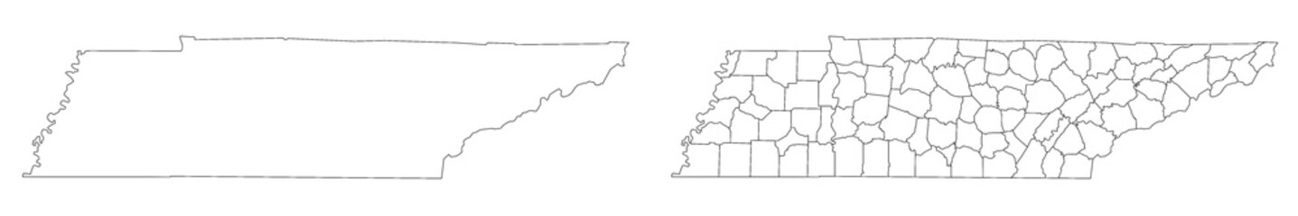 Tennessee administrative map, Tennessee outline and counties state map set - illustration version