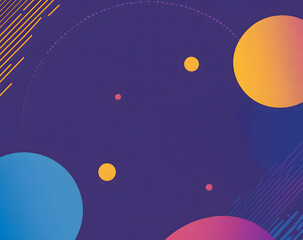 Fototapete - Vector illustration of a purple circle with a yellow line and blue shapes on a white background design, in a flat design style with simple shapes design