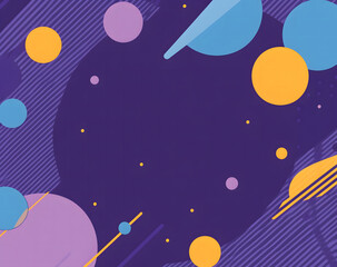 Fototapete - Vector illustration of a purple circle with a yellow line and blue shapes on a white background design, in a flat design style with simple shapes design