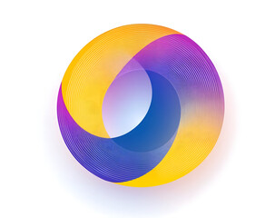 Fototapete - Vector illustration of a purple circle with a yellow line and blue shapes on a white background design, in a flat design style with simple shapes design