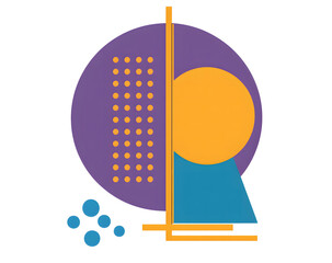 Fototapete - Vector illustration of a purple circle with a yellow line and blue shapes on a white background design, in a flat design style with simple shapes design