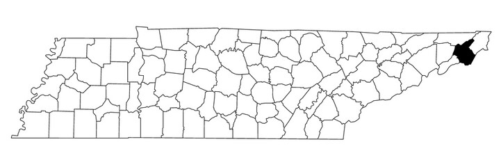 Map of Carter County in Tennessee state on white background. single County map highlighted by black colour on Tennessee map. UNITED STATES, US.