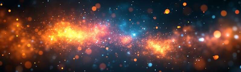 Poster - A vibrant cosmic scene depicting swirling galaxies, bright stars, and glowing particles set against a deep space backdrop.