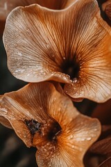 Poster - Closeup of Two Delicate Brown Flowers with Water Droplets