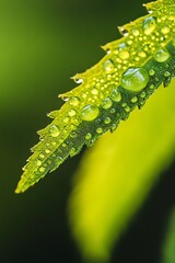 Wall Mural - Macro Closeup of Water Droplets on a Green Leaf