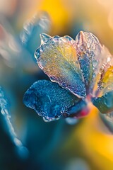 Poster - Macro Photo of Water Drops on Colorful Leaves