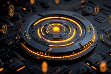 Poster - Fantasy spaceship warp drive glowing with enchanted light, surrounded by floating runes and magical symbols