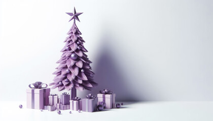 Wall Mural - Christmas tree on a minimalist background in purple background