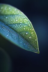 Canvas Print - Closeup of Dew Drops on Green Leaf, Macro Photography