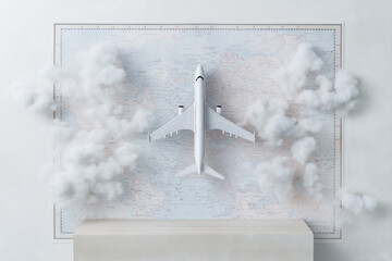 Airplane art in clouds  on a map