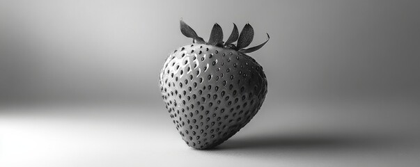Poster - Single strawberry in grayscale on a smooth surface, minimalistic art concept