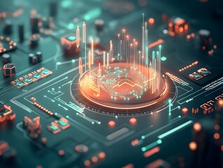Poster - Detailed macro view of a market investment trading chart in a cool blue color scheme