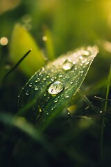 Sticker - Dew drops on a blade of grass in a field