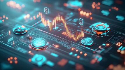 Poster - A visually captivating futuristic inspired data visualization showcasing the intricate patterns and trends of the financial markets  Featuring a magnified view of a blue chart