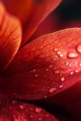 Wall Mural - Close up of red flower petal with water drops