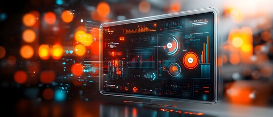 Poster - Cinematic 3D rendering of a cutting edge blockchain integrated bioinformatics hub featuring a dramatic glass enclosed workspace with holographic interfaces clean lines and pulsing data streams