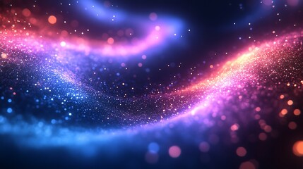 Leinwandbilder - A vibrant, swirling abstract background featuring gradients of blue, purple, and pink with sparkling particles, creating a dynamic, cosmic effect.