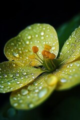 Sticker - Close up of a yellow flower with dew drops on its petals