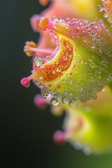 Sticker - Closeup of a flower petal with dew drops, macro photography, spring bloom, nature detail, botanical