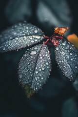 Poster - Close up of Dewdrops on Lush Green Leaves After Rain