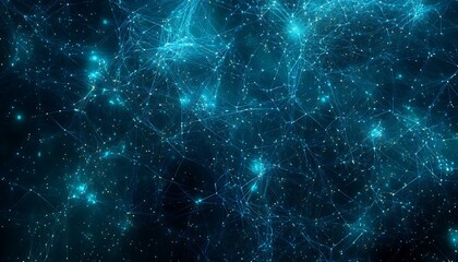 Poster - A mesmerizing cosmic scene featuring glowing stars and intricate networks of blue light against a dark background.