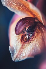 Wall Mural - Close up macro photo of a pink flower with water droplets. Nature, botanical, delicate